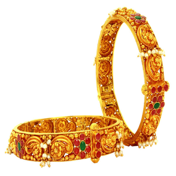 Mahalaxmi Gold And Diamond Merchants- Broad Bangles Pair With Screw Precious Stone