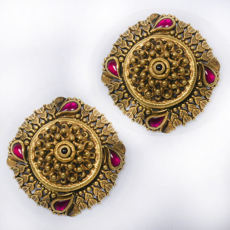 Semi Precious Stone Round Stud Earrings. | Sayali Patankar
